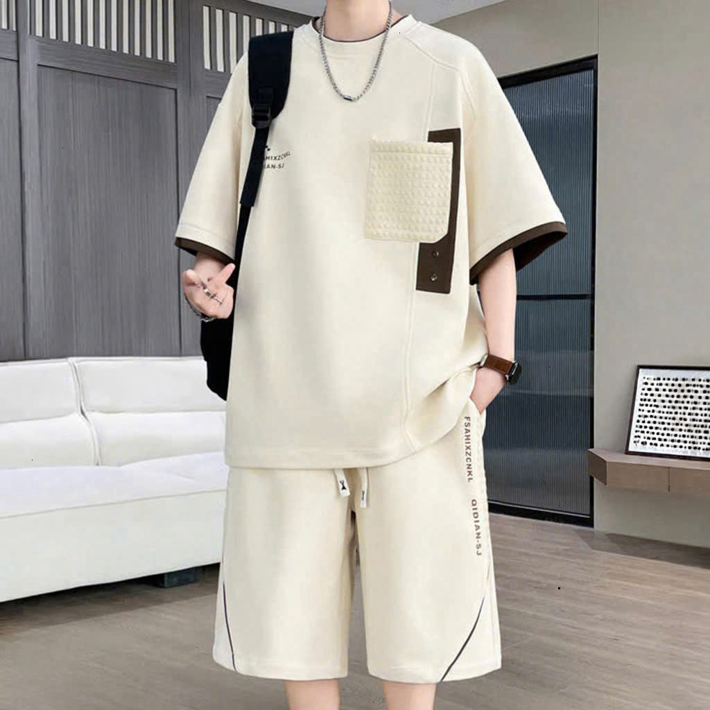 Bộ Quần Áo Nam Nữ Mùa Hè Oversize Phong Cách Hàn Quốc, Bộ Thể Thao Nam Nữ Tay Lỡ Phối Túi Cá Tính