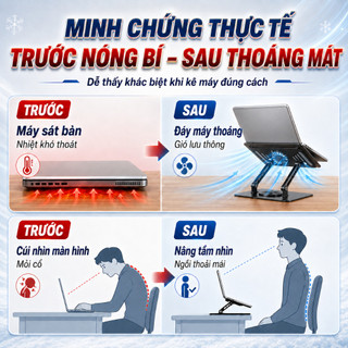 Đế tản nhiệt laptop 2 quạt CONNECT giá đỡ hợp kim nhôm nâng hạ độ cao, xoay 360, màu đen bạc