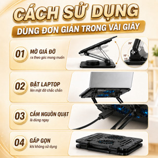 Đế tản nhiệt laptop 2 quạt CONNECT giá đỡ hợp kim nhôm nâng hạ độ cao, xoay 360, màu đen bạc
