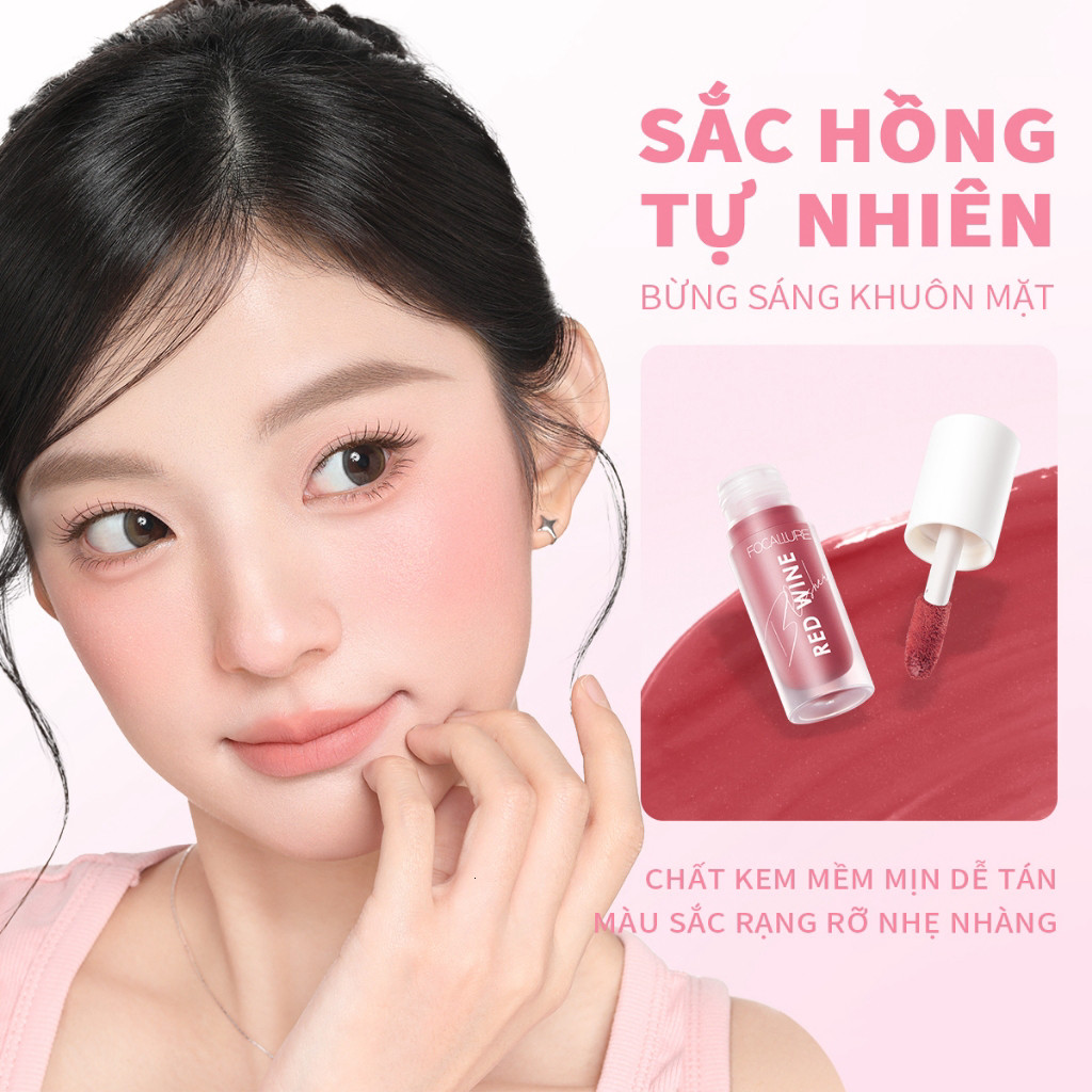 Kem má hồng FOCALLURE tông màu đỏ rượu trang điểm mặt 5g
