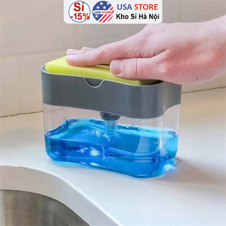 [HOT] Hộp Đựng Nước Rửa Chén nhấn dầu rửa bát Hút Tự Động (Tặng Kèm Miếng Rửa Chén 2 In 1)   Al ..