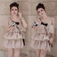 Đầm dáng ngắn sát nách xòe voan tơ dáng babydoll phối nơ đính cúc 3 tầng bo gấu dạo phố HCOM27406