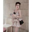 Đầm dáng ngắn sát nách xòe voan tơ dáng babydoll phối nơ đính cúc 3 tầng bo gấu dạo phố HCOM27406