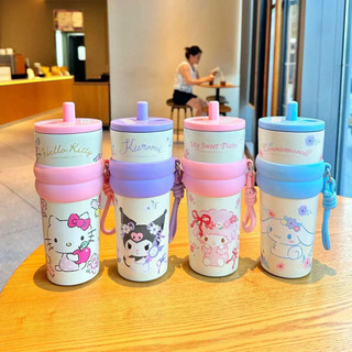 [HOT] Bình giữ nhiệt họa tiết Kuromi, Kitty 710ml, ly giữ nhiệt inox 316 chống gỉ có dây treo kèm ống hút AD ..