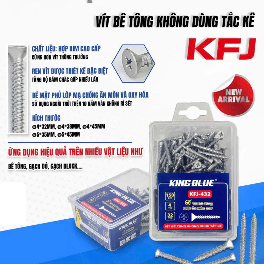 [Khuyến Mãi] Vít bê tông không dùng tắc kê KingBlue KFJ-432, KFJ-438, KFJ-445, KFJ-535, KFJ-545