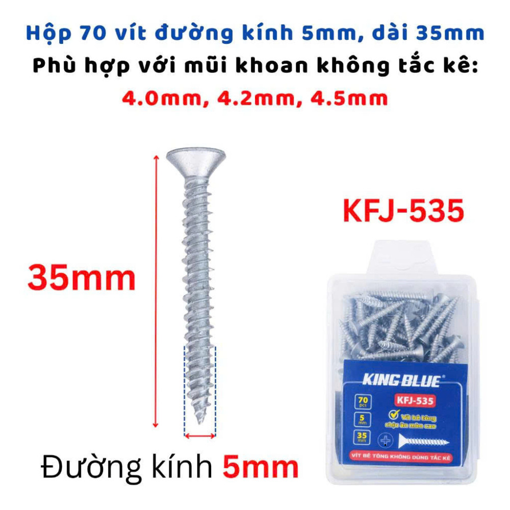 [Khuyến Mãi] Vít bê tông không dùng tắc kê KingBlue KFJ-432, KFJ-438, KFJ-445, KFJ-535, KFJ-545