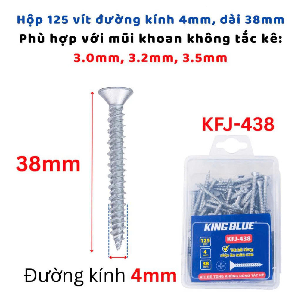 [Khuyến Mãi] Vít bê tông không dùng tắc kê KingBlue KFJ-432, KFJ-438, KFJ-445, KFJ-535, KFJ-545