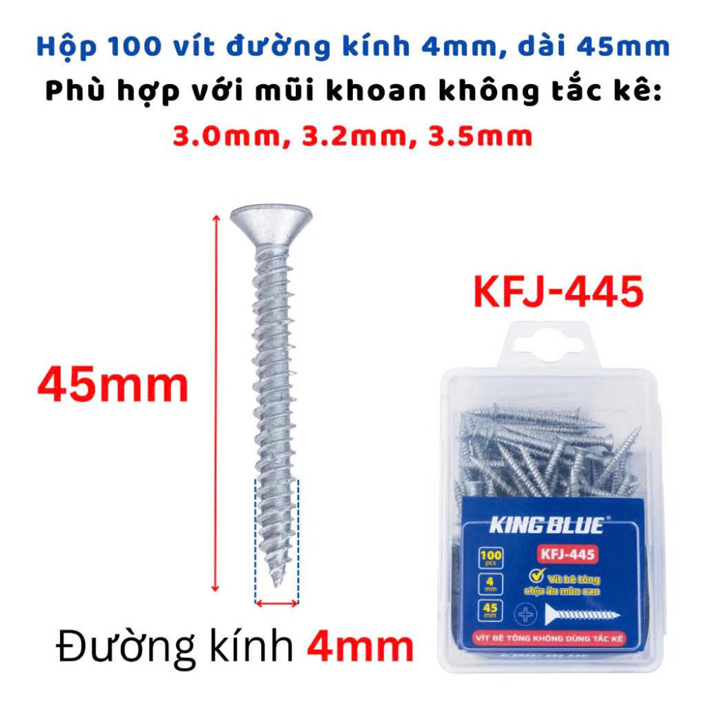 [Khuyến Mãi] Vít bê tông không dùng tắc kê KingBlue KFJ-432, KFJ-438, KFJ-445, KFJ-535, KFJ-545