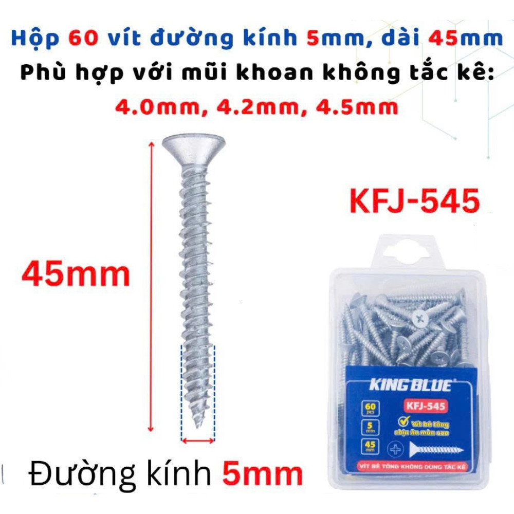 [Khuyến Mãi] Vít bê tông không dùng tắc kê KingBlue KFJ-432, KFJ-438, KFJ-445, KFJ-535, KFJ-545