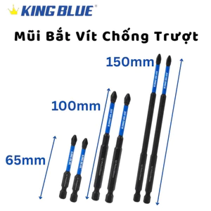 Mũi bắn vít chống trượt KingBlue V65R, V100R, V150R đầu PH2, kích thước 65 -150mm