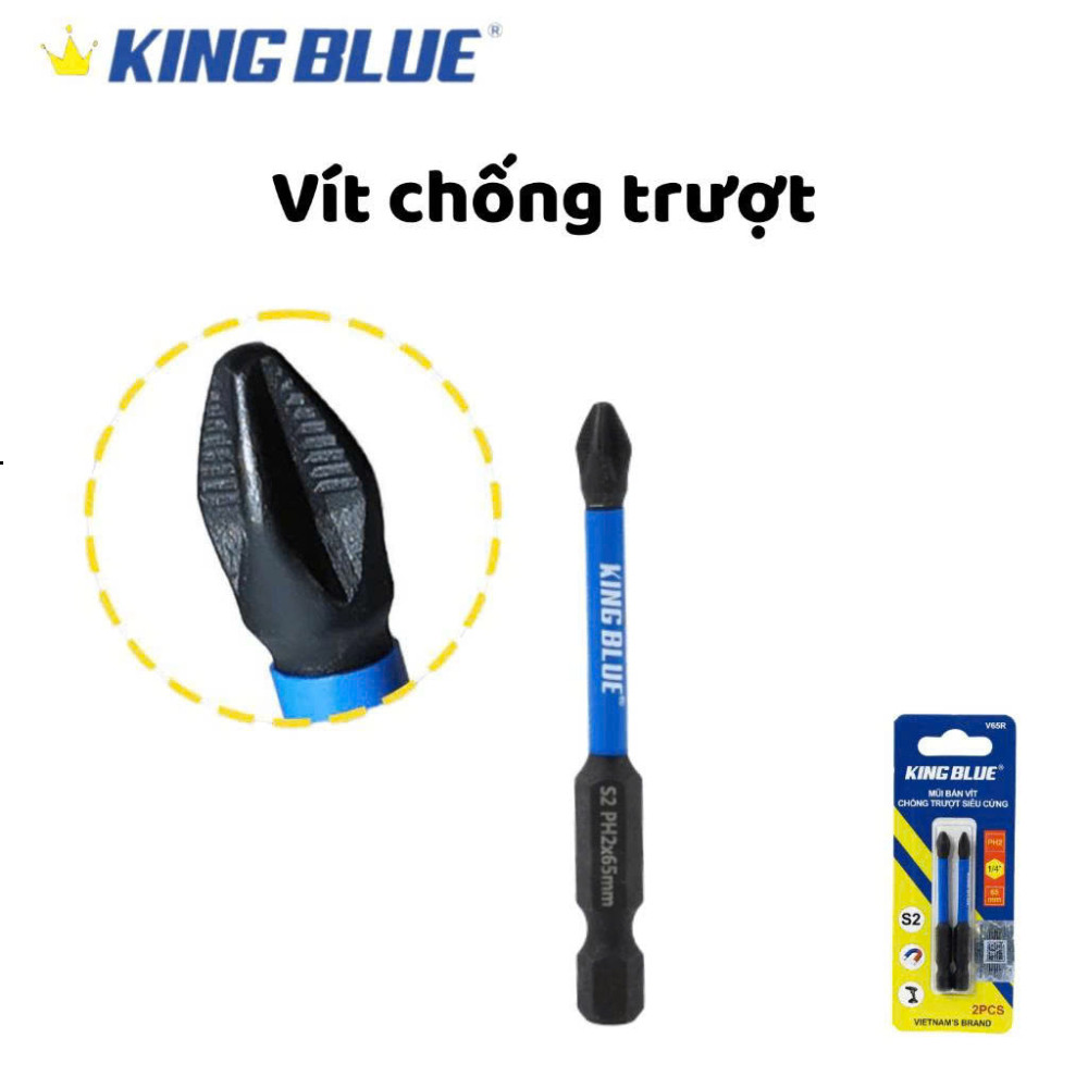 Mũi bắn vít chống trượt KingBlue V65R, V100R, V150R đầu PH2, kích thước 65 -150mm