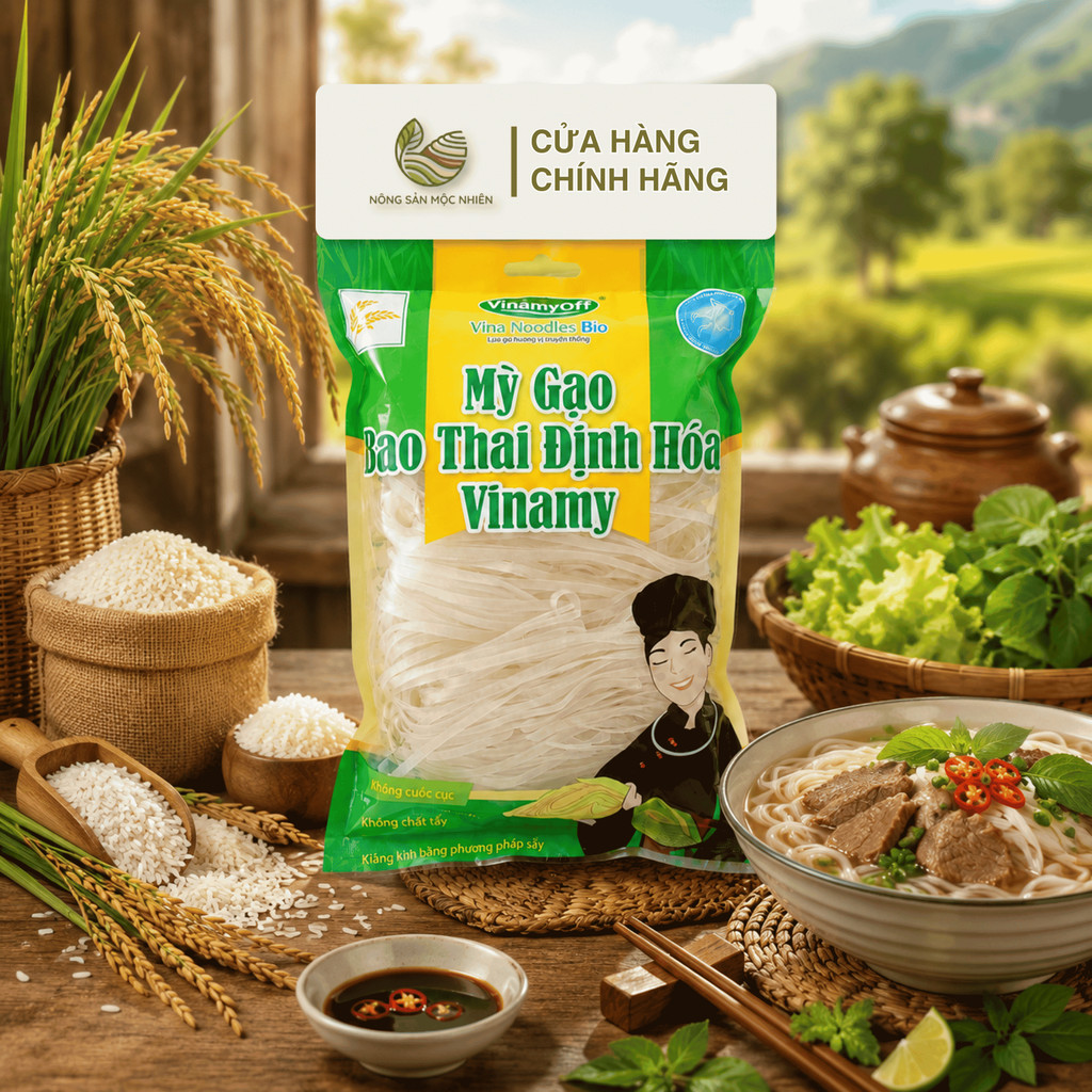 Mỳ Gạo Bao Thai Định Hóa Sợi Nhỡ Vinamy 500g - Đặc Sản Ocop Thái Nguyên, Dai Ngon Tự Nhiên