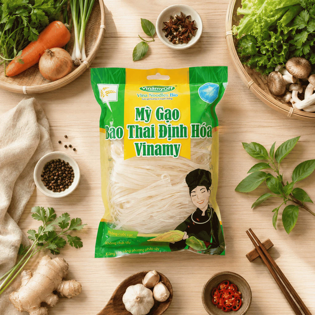 Mỳ Gạo Bao Thai Định Hóa Sợi Nhỡ Vinamy 500g - Đặc Sản Ocop Thái Nguyên, Dai Ngon Tự Nhiên