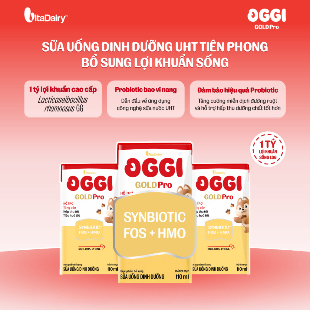 Sữa uống dinh dưỡng Oggi Gold Pro 110ml/180ml  hỗ trợ tối ưu hấp thu, hỗ trợ tăng cân, tiêu hoá tốt - Thùng 48 hộp