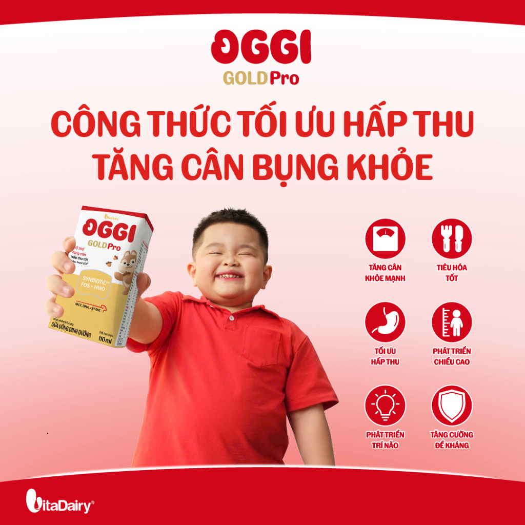 Sữa uống dinh dưỡng Oggi Gold Pro 110ml/180ml  hỗ trợ tối ưu hấp thu, hỗ trợ tăng cân, tiêu hoá tốt - Thùng 48 hộp