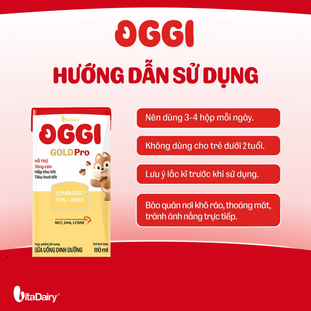 Sữa uống dinh dưỡng Oggi Gold Pro 110ml/180ml  hỗ trợ tối ưu hấp thu, hỗ trợ tăng cân, tiêu hoá tốt - Thùng 48 hộp