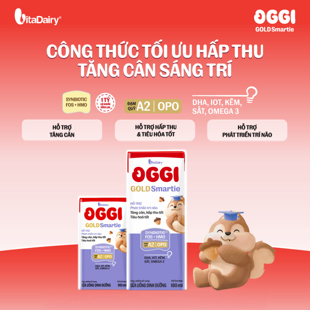 [THÙNG 24 HỘP] Sữa uống dinh dưỡng Oggi Smartie phát triển trí não, hỗ trợ hấp thu