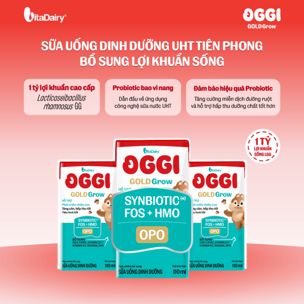 [THÙNG 24 HỘP] Sữa Oggi Gold Grow phát triển chiều cao, hỗ trợ hấp thu - Hộp 110ml/180ml