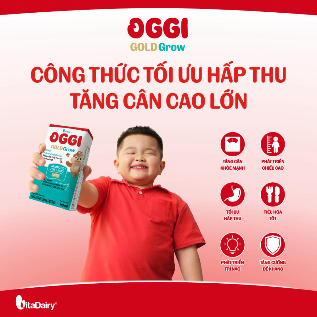 [THÙNG 24 HỘP] Sữa Oggi Gold Grow phát triển chiều cao, hỗ trợ hấp thu - Hộp 110ml/180ml