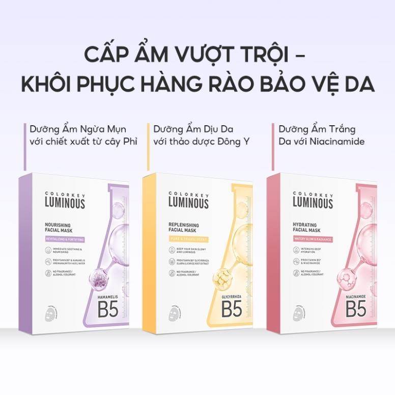 Mặt Nạ Giấy COLORKEY LUMINOUS 1 Hộp 10 Miếng Vitamin B5 Giúp Cấp Ẩm, Hỗ Trợ Phục Hồi Làn Da