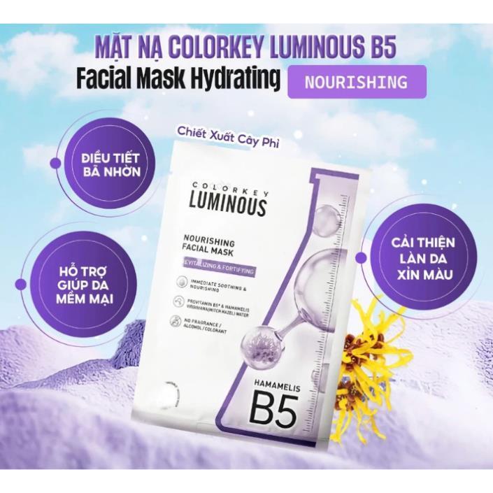 Mặt Nạ Giấy COLORKEY LUMINOUS 1 Hộp 10 Miếng Vitamin B5 Giúp Cấp Ẩm, Hỗ Trợ Phục Hồi Làn Da