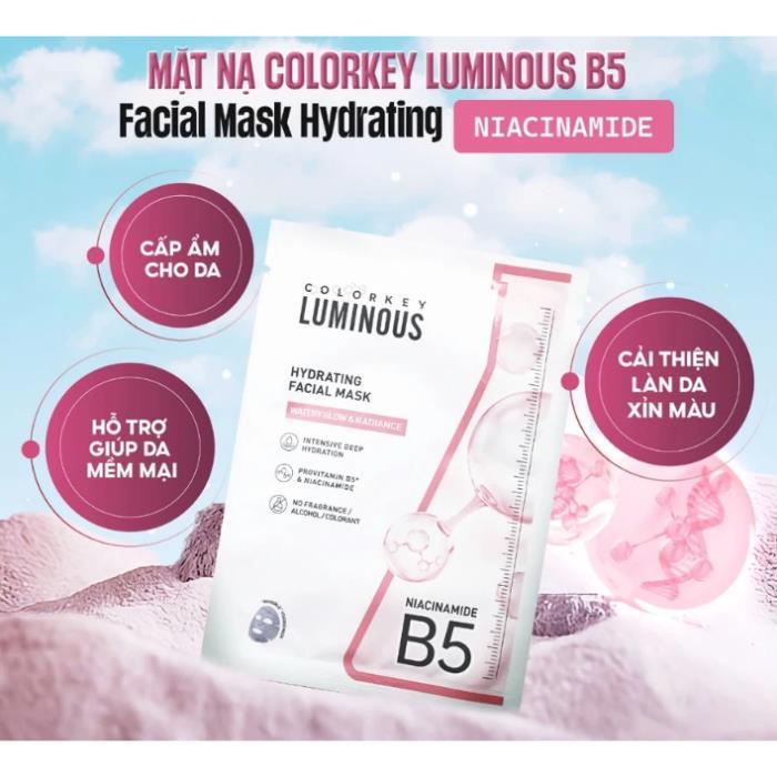 Mặt Nạ Giấy COLORKEY LUMINOUS 1 Hộp 10 Miếng Vitamin B5 Giúp Cấp Ẩm, Hỗ Trợ Phục Hồi Làn Da