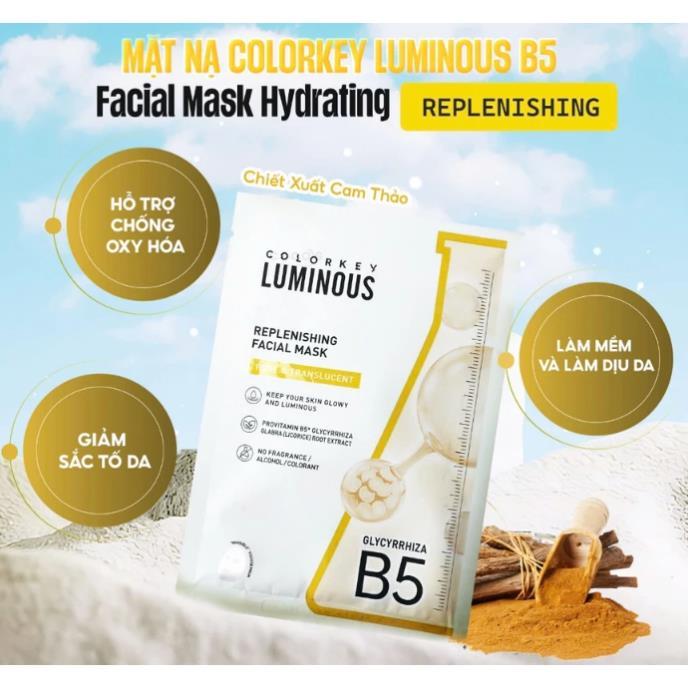 Mặt Nạ Giấy COLORKEY LUMINOUS 1 Hộp 10 Miếng Vitamin B5 Giúp Cấp Ẩm, Hỗ Trợ Phục Hồi Làn Da