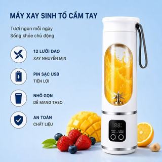Bảo hành 3 năm-Máy Xay Sinh Tố Cầm Tay -Dung Tích Lớn 450 ML-12 Lưỡi Dao-Tích Hợp Cảm Biến AI- Có Thể Sạc Mang Đi