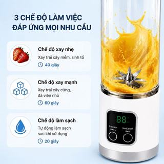 Bảo hành 3 năm-Máy Xay Sinh Tố Cầm Tay -Dung Tích Lớn 450 ML-12 Lưỡi Dao-Tích Hợp Cảm Biến AI- Có Thể Sạc Mang Đi
