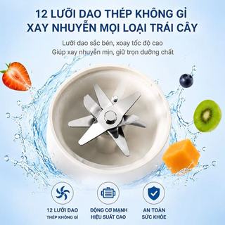 Bảo hành 3 năm-Máy Xay Sinh Tố Cầm Tay -Dung Tích Lớn 450 ML-12 Lưỡi Dao-Tích Hợp Cảm Biến AI- Có Thể Sạc Mang Đi
