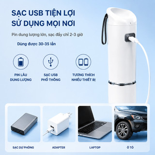 Bảo hành 3 năm-Máy Xay Sinh Tố Cầm Tay -Dung Tích Lớn 450 ML-12 Lưỡi Dao-Tích Hợp Cảm Biến AI- Có Thể Sạc Mang Đi