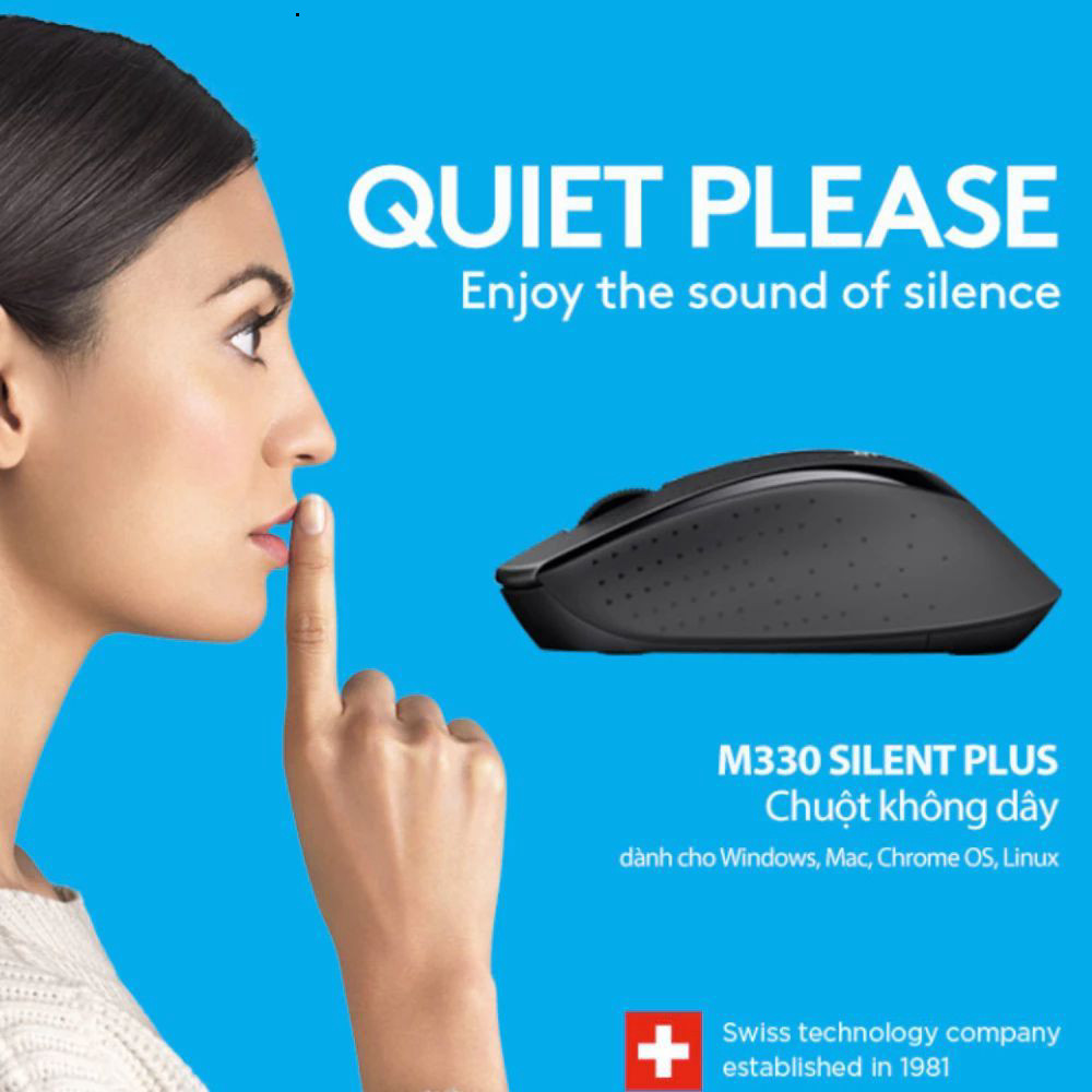 Chuột không dây Logi M330 Silent Plus USB, êm ái, độ nhạy cao, cho tay phải BH-12TH