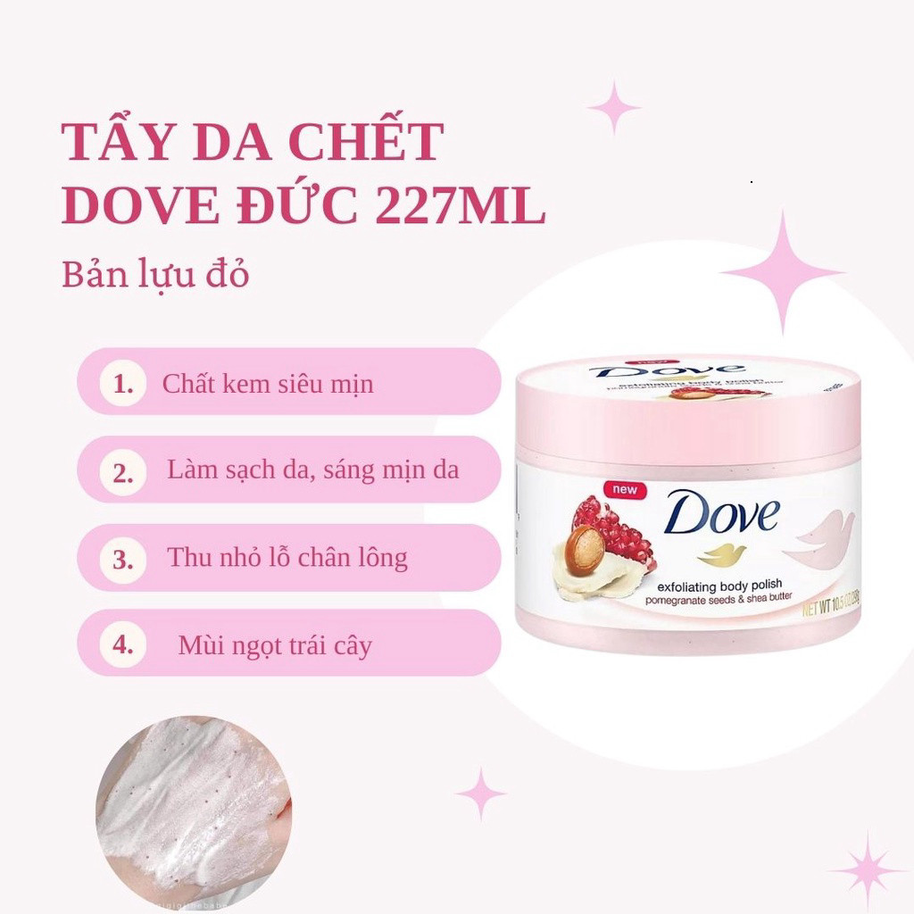 [ Bản Đức - Mỹ ] Tẩy Da Chết Toàn Thân DOVE Chăm Sóc Da Dưỡng Trắng Cấp Ẩm Exfoliating Body Polish