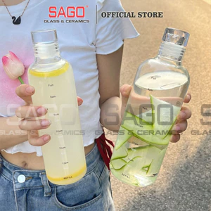 Chai thuỷ tinh BlingBox - Bình Nước Thủy Tinh Chịu Nhiệt In Vạch Chia Vạch Giờ Cao Cấp 500ml , 750ml | Nắp Thủy Tinh