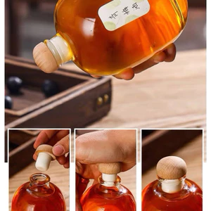 Chai thuỷ tinh BlingBox - Chai thuỷ tinh tròn nắp gỗ phun mờ 250ml/ Bình thuỷ tinh cao cấp dáng tròn phun mờ 250ml