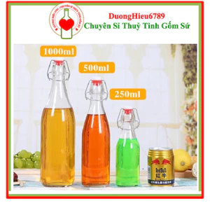 Chai thuỷ tinh BlingBox - Combo 6 Chai Thuỷ Tinh Nắp Kẹp 250ml, 500ml, 750ml 1000ml Đựng Nước Ép, Sinh Tố - Duonghieu67