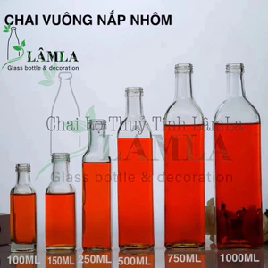 Chai thuỷ tinh BlingBox - Chai Thuỷ Tinh Vuông Nắp Nhôm Vàng 250ML 500ML 1000ML