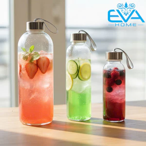 Chai thuỷ tinh BlingBox - Combo 3 Bình Thủy Tinh Detox Cao Cấp 300ml 500ml 1000ml - Bình Đựng Nước Ép Có Dây Xách Tiện