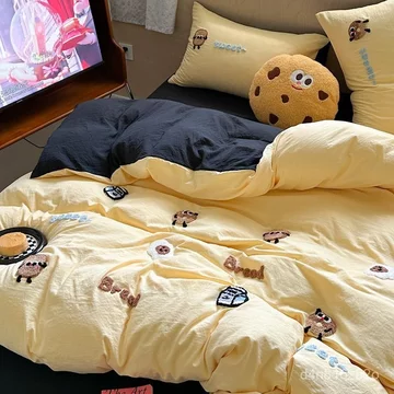 Bộ chăn ga gối thêu hình hoạt hình thân thiện với da, gồm 4 món: vỏ chăn, ga trải giường, ga bọc đệm, bộ chăn ga gối 3 m