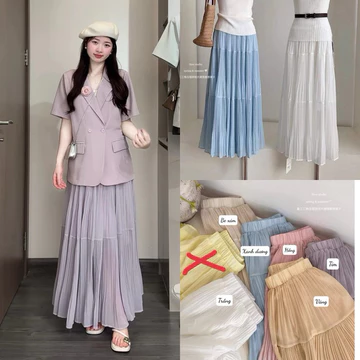C7 Chân Váy nữ dáng dài chất liệu voan tơ QC - Chân Váy Dáng Dài Đi Biển by Trang Chavi Shop