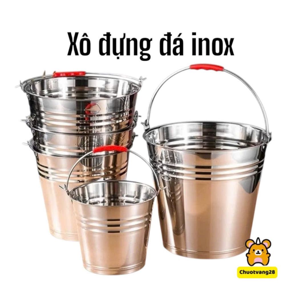 Xô inox đa năng đựng đá có quai cầm tiện dụng