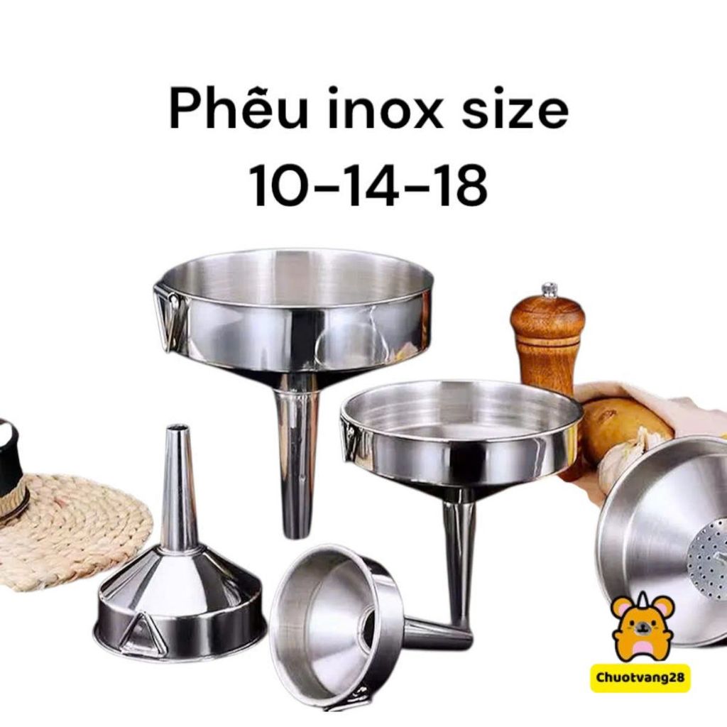 Phễu Inox Đường Kính 10cm - 18cm Miệng Rộng Để Rót Dầu/ Rượu/ Mật Ong Tiện Dụng Cho Nhà Bếp
