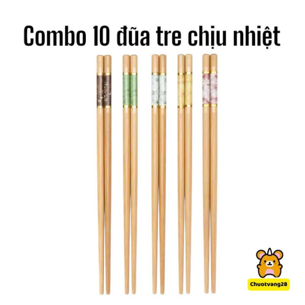 Combo 10 Đũa tre ăn cơm xuất nhật đũa khảm đá hoa vân tinh xảo