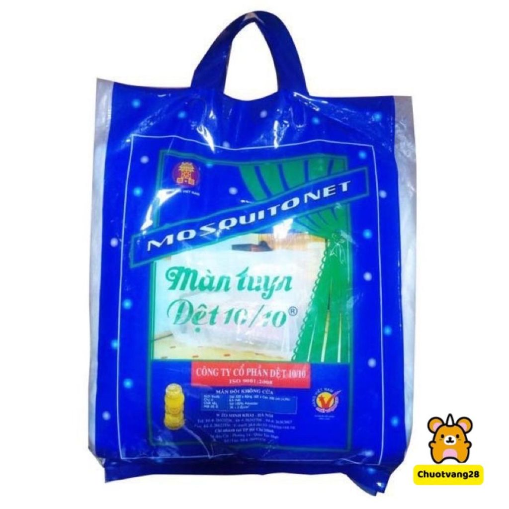 Màn tuyn không cửa chống muỗi dệt 10/10 túi xanh mầu trắng trơn, mùng trắng mắt nhỏ dầy dặn đủ size 1m2, 1m6, 1m8, 2m2
