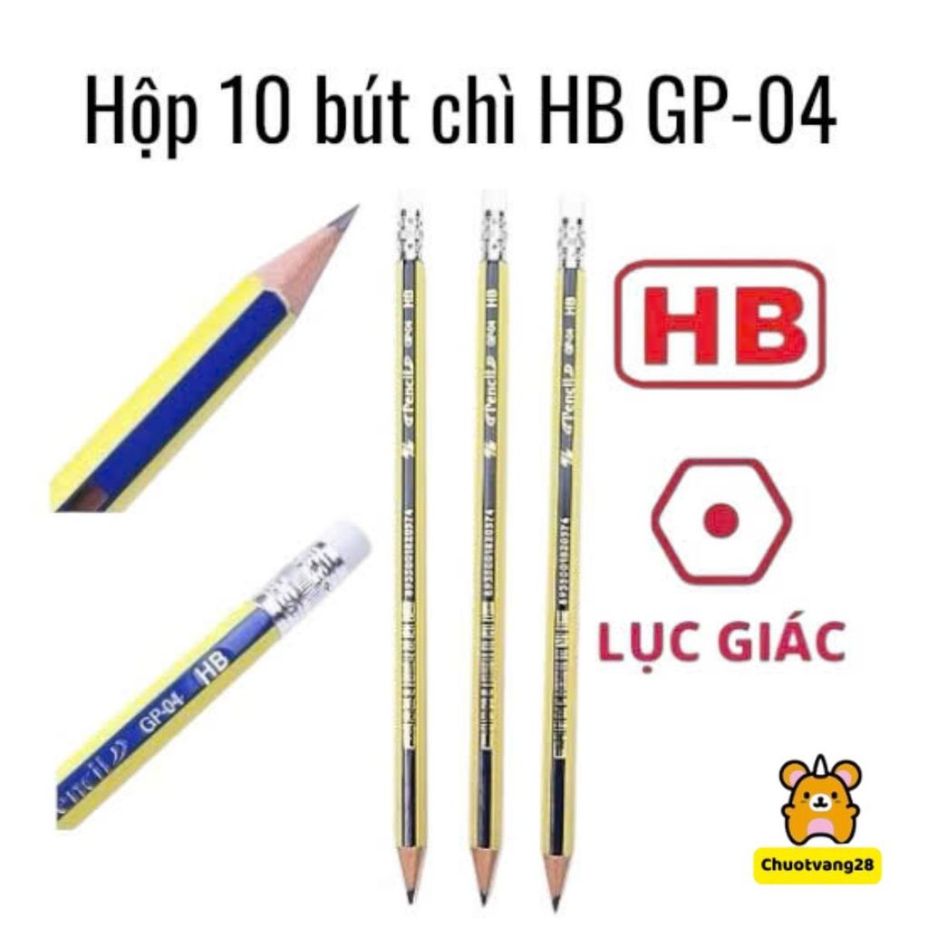 Hộp 10 Bút Chì Thiên Long GP 04 HB nét đều, ít gãy - bút chì gỗ học sinh