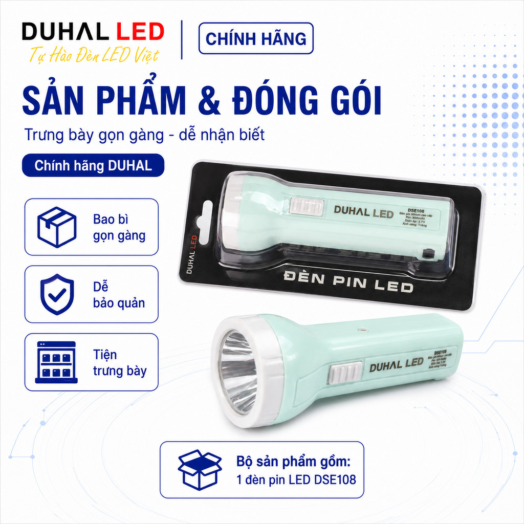 Đèn pin siêu sáng pin trâu cầm tay mini, chống nước, gọn nhẹ - Duhal DSE108