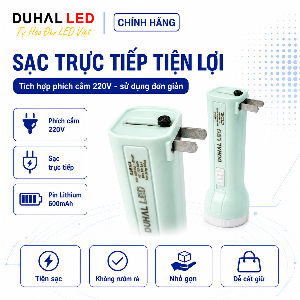 Đèn pin siêu sáng pin trâu cầm tay mini, chống nước, gọn nhẹ - Duhal DSE108