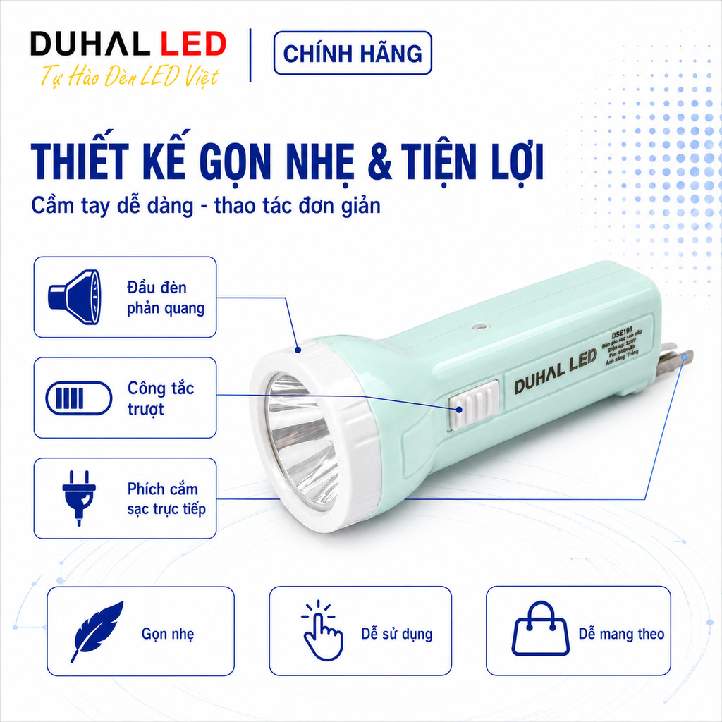 Đèn pin siêu sáng pin trâu cầm tay mini, chống nước, gọn nhẹ - Duhal DSE108