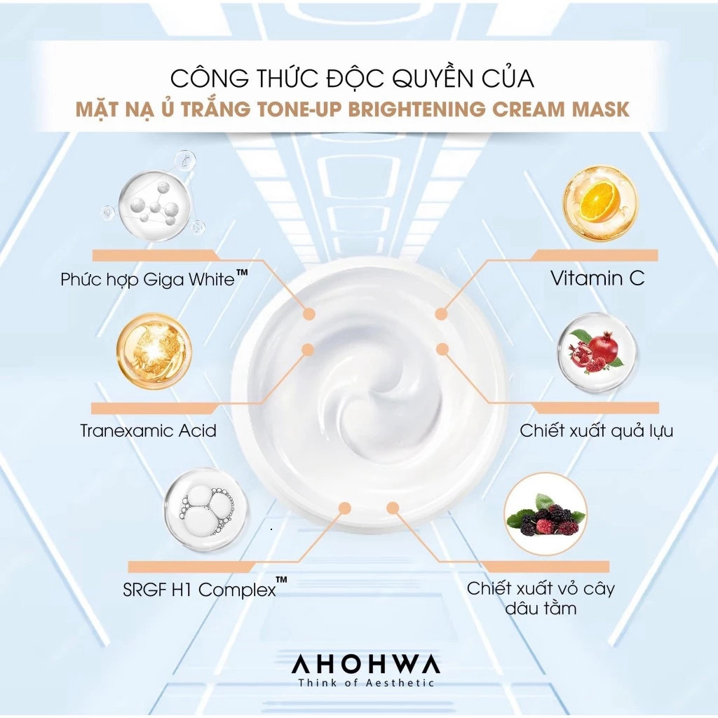 Gói mặt Nạ Ủ Trắng Dạng Kem AHOHWA Tone-Up Brightening Cream Mask