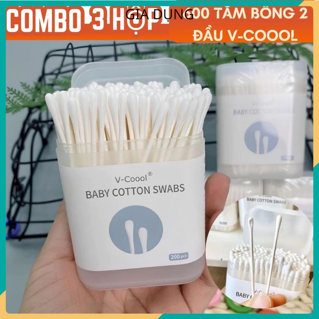 (COMBO 5) TĂM BÔNG SƠ SINH VCOOL 2 ĐẦU KHÁNG KHUẨN - An Toàn Dịu Nhẹ Cho Bé